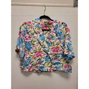 Morgan Taylor Button Up Shirt Womens L Floral Print Short Sleeve Polyester‎ Top
